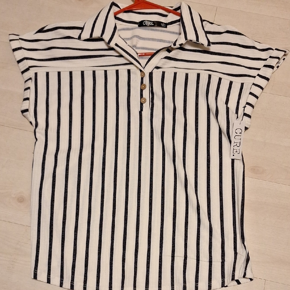 Blue and White Striped Womens Shirt